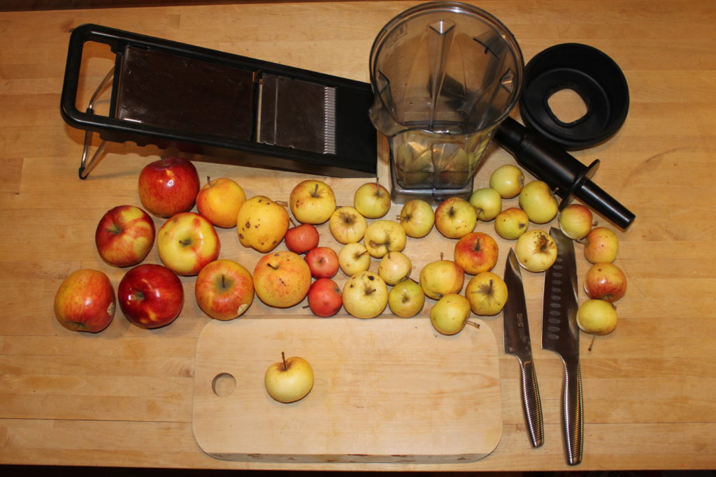 Förberedelser tillagning torkade äpplen och äppelläder